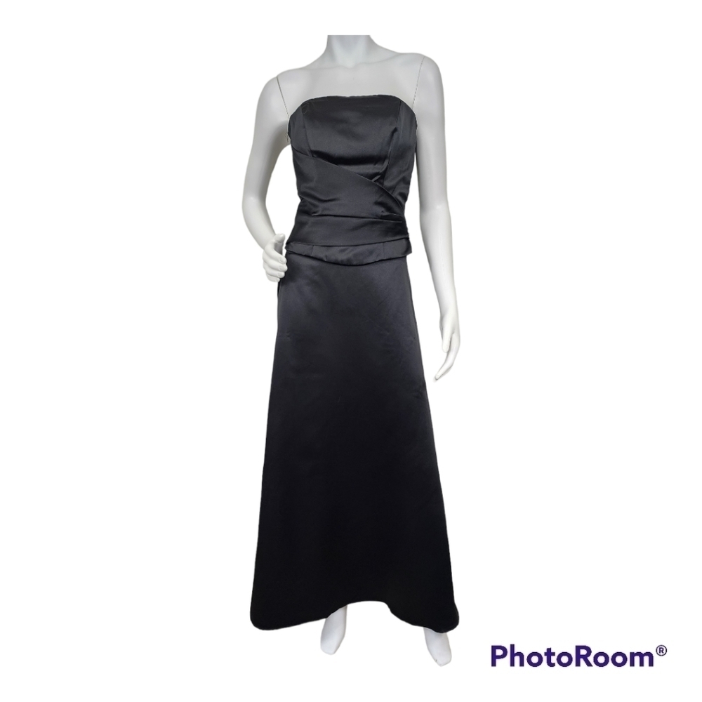 Mori Lee Black Satin Formal Two Piece Top & Maxi Skirt Size 5/6 NWT